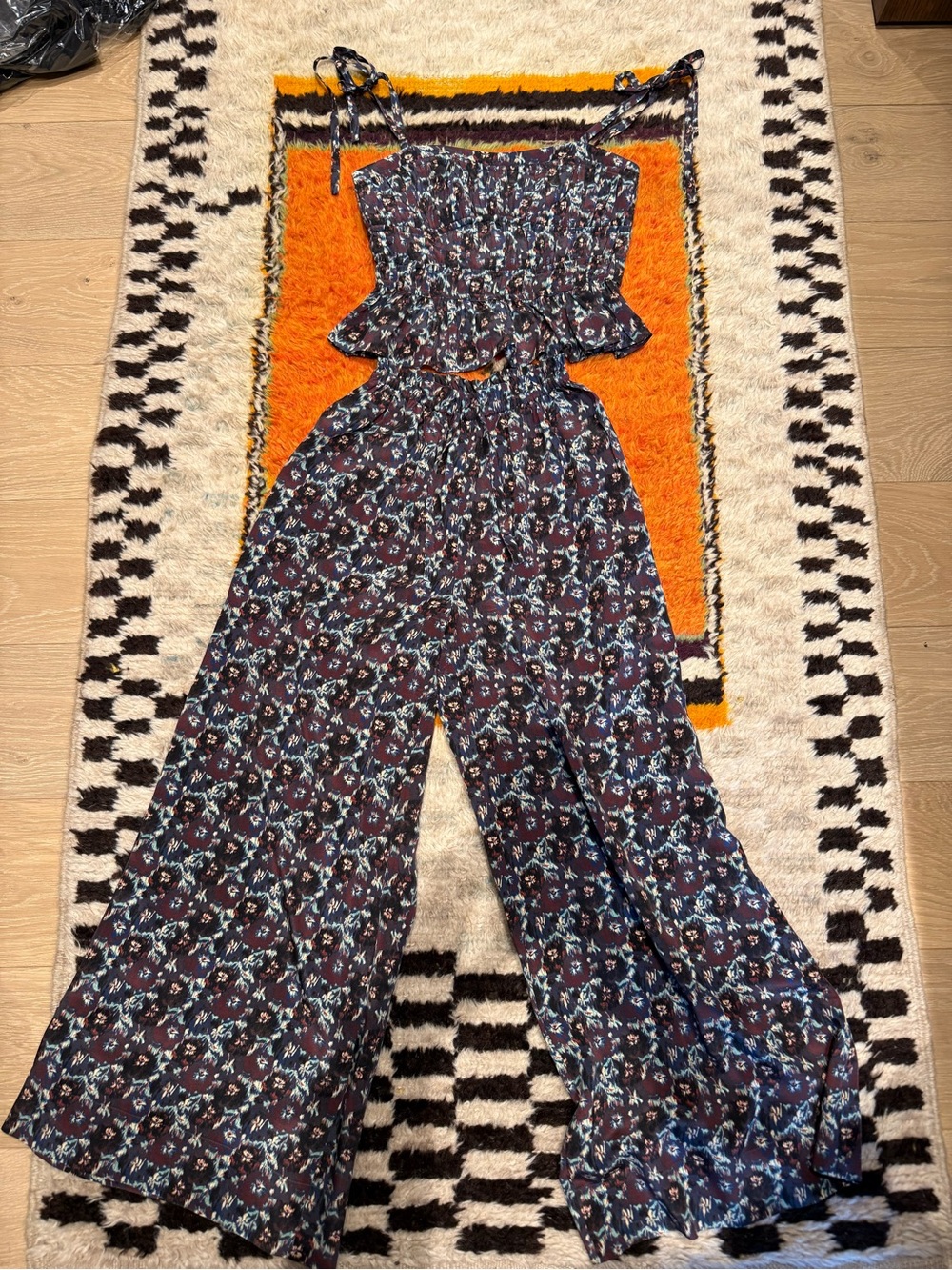 Ulla Johnson Navy Multicolor Floral Wide-Leg Jumpsuit